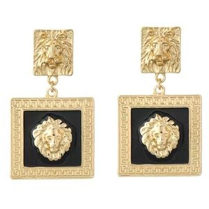 LION HEAD EARRINGS DESIGNER LOOK LUXURY CLASSIC CHIC VERSACE LOOK